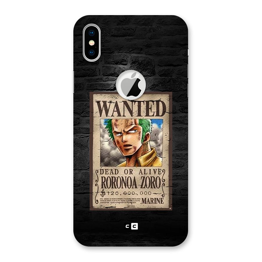 Zoro Wanted Back Case for iPhone XS Logo Cut