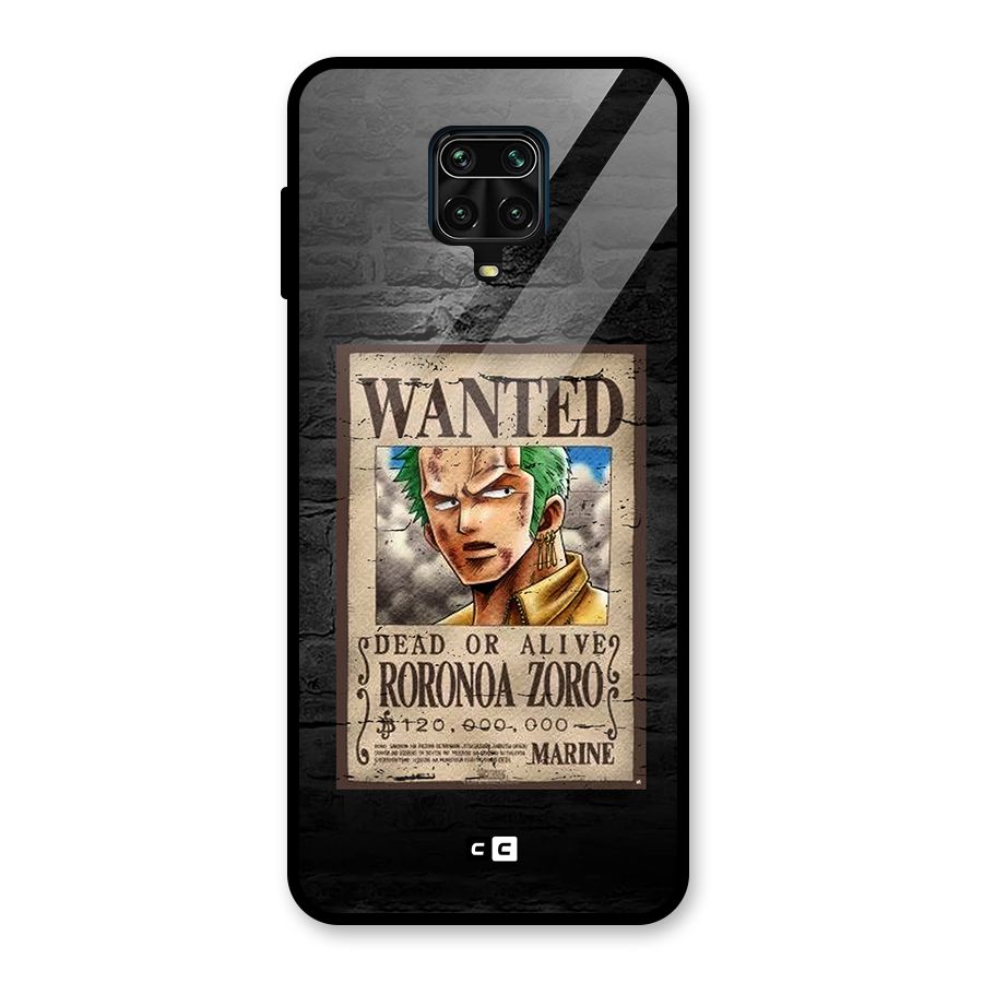 Zoro Wanted Glass Back Case for Redmi Note 9 Pro