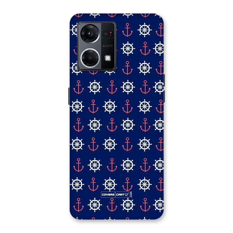 Anchor Pattern Blue Glass Back Case for Oppo F21 Pro 5G