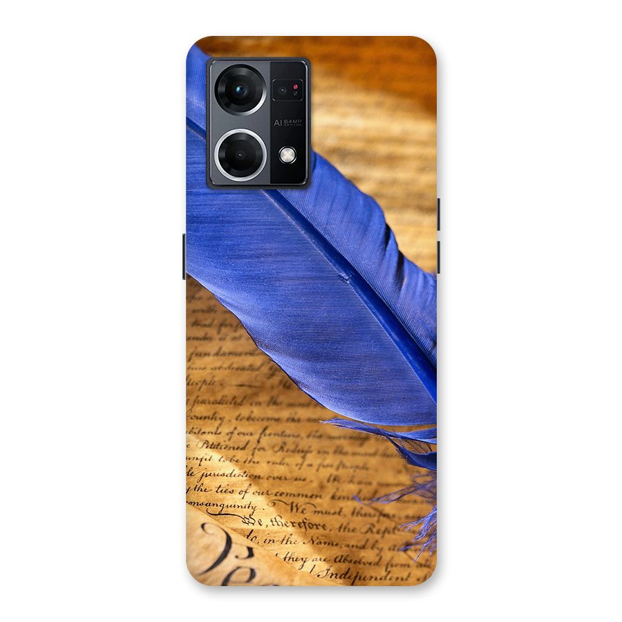Beautiful Blue Feather Glass Back Case for Oppo F21 Pro 5G