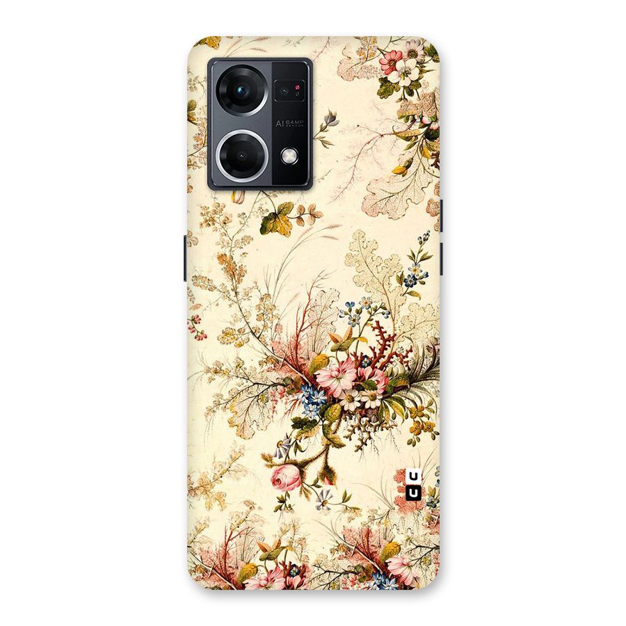 Beige Floral Glass Back Case for Oppo F21 Pro 5G