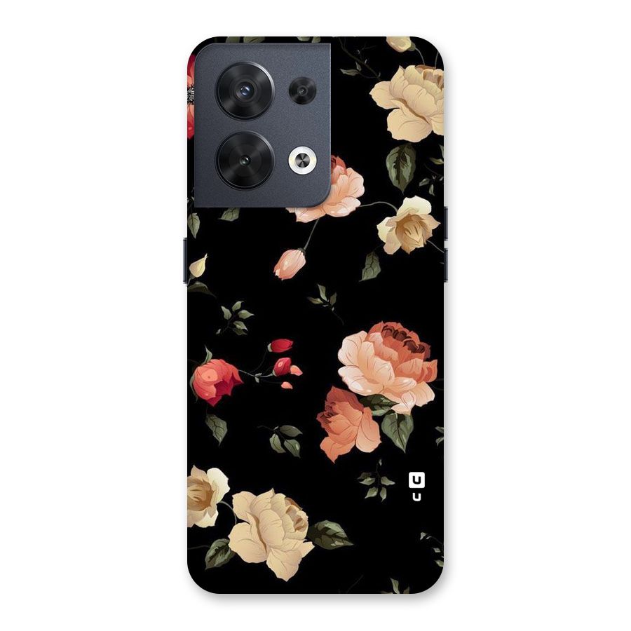 Black Artistic Floral Back Case for Oppo Reno8 5G
