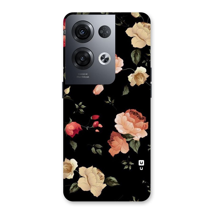 Black Artistic Floral Back Case for Oppo Reno8 Pro 5G