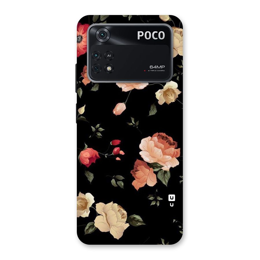 Black Artistic Floral Back Case for Poco M4 Pro 4G
