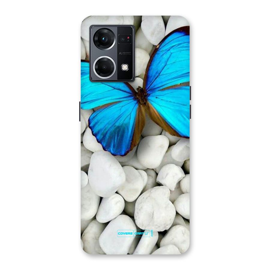 Blue Butterfly Glass Back Case for Oppo F21 Pro 5G
