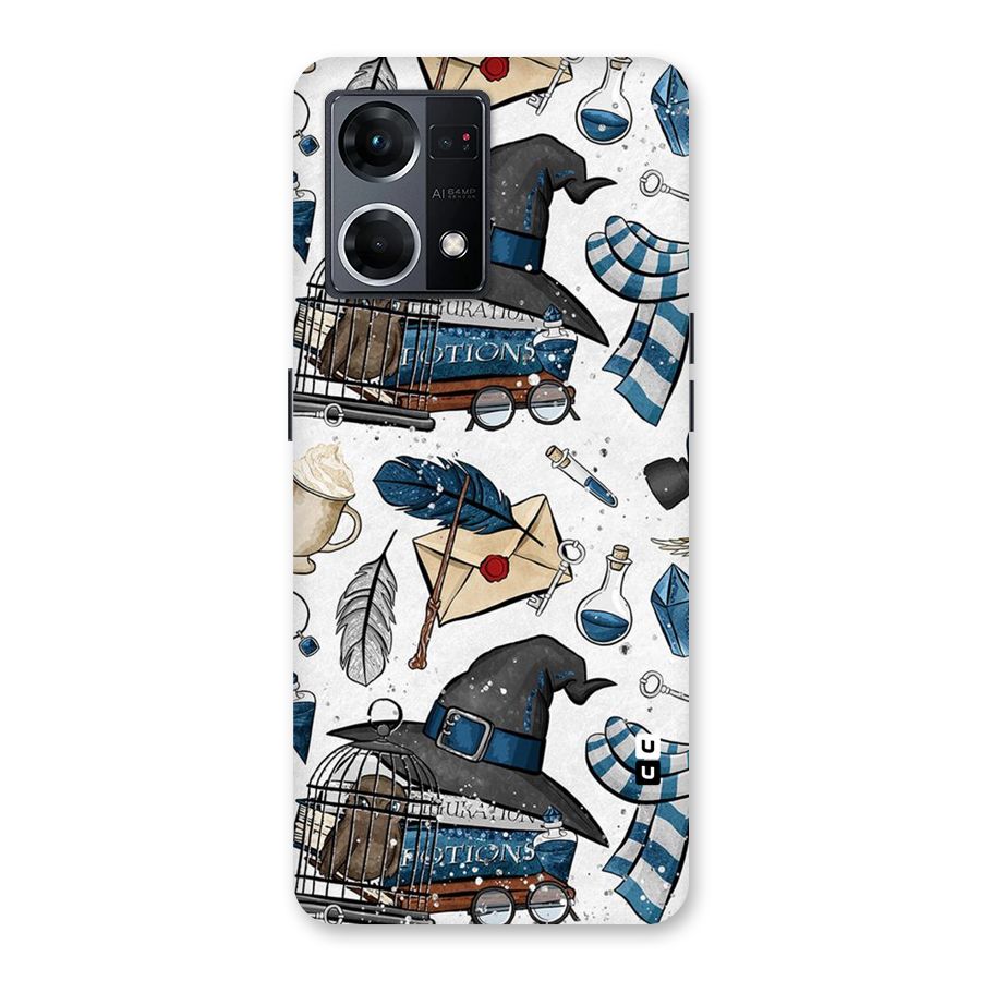 Blue Feather Hat Design Glass Back Case for Oppo F21 Pro 5G