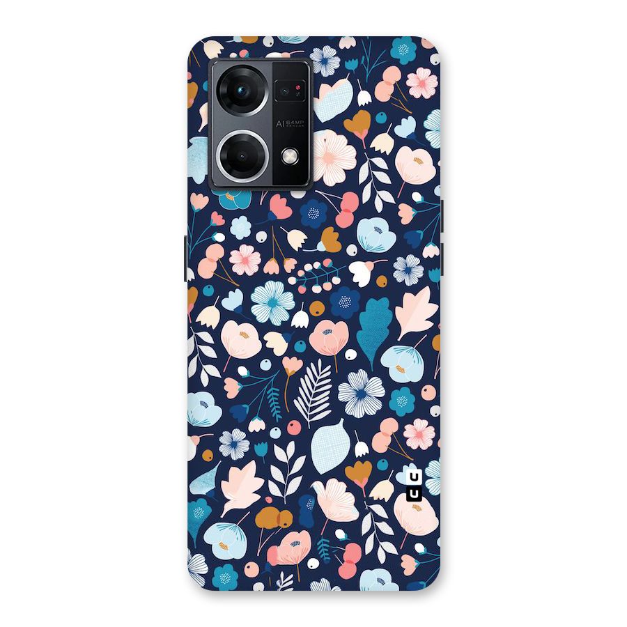 Blue Floral Glass Back Case for Oppo F21 Pro 5G