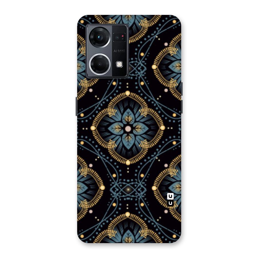 Blue With Black Flower Glass Back Case for Oppo F21 Pro 5G