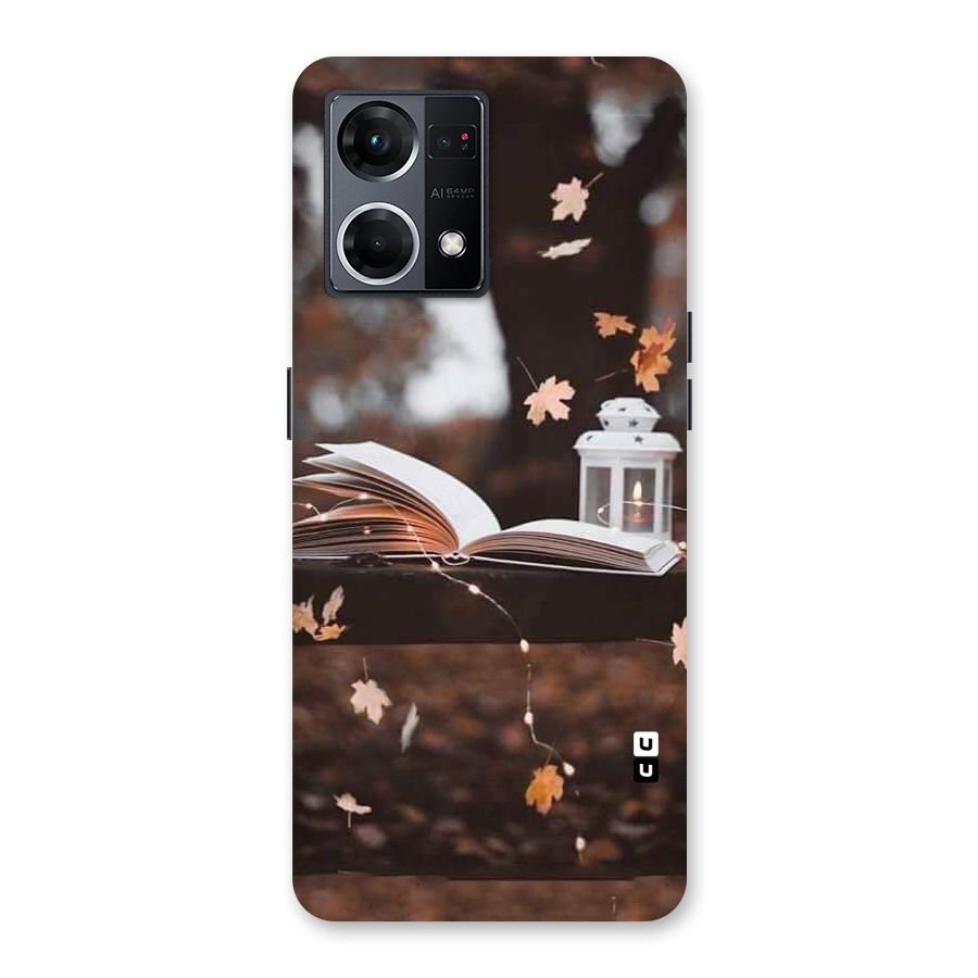 Book and Fall Leaves Glass Back Case for Oppo F21 Pro 5G