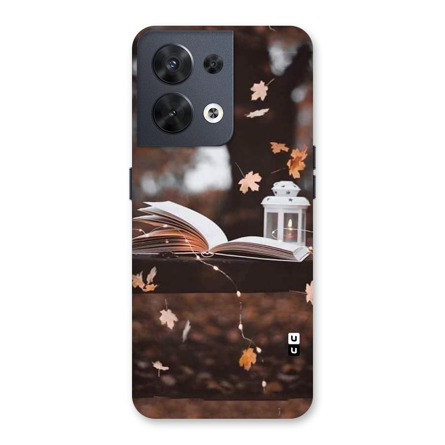 Book and Fall Leaves Back Case for Oppo Reno8 5G