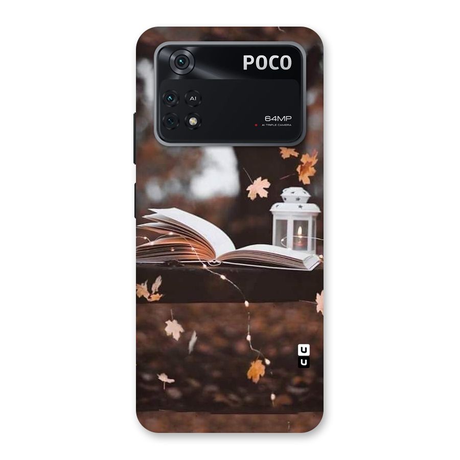 Book and Fall Leaves Back Case for Poco M4 Pro 4G