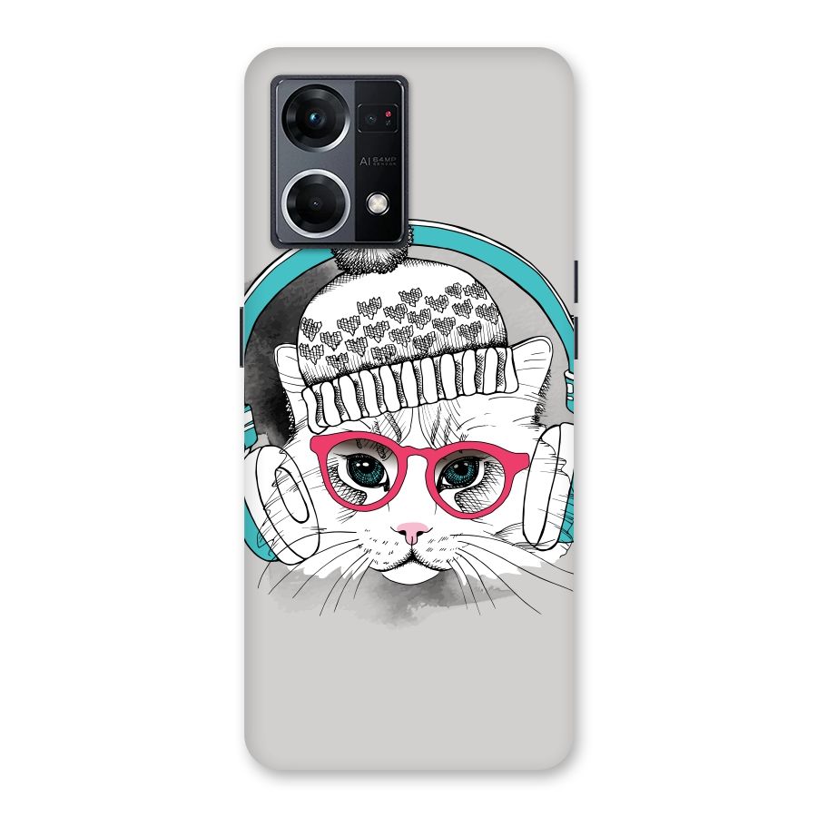 Cat Headphones Glass Back Case for Oppo F21 Pro 5G