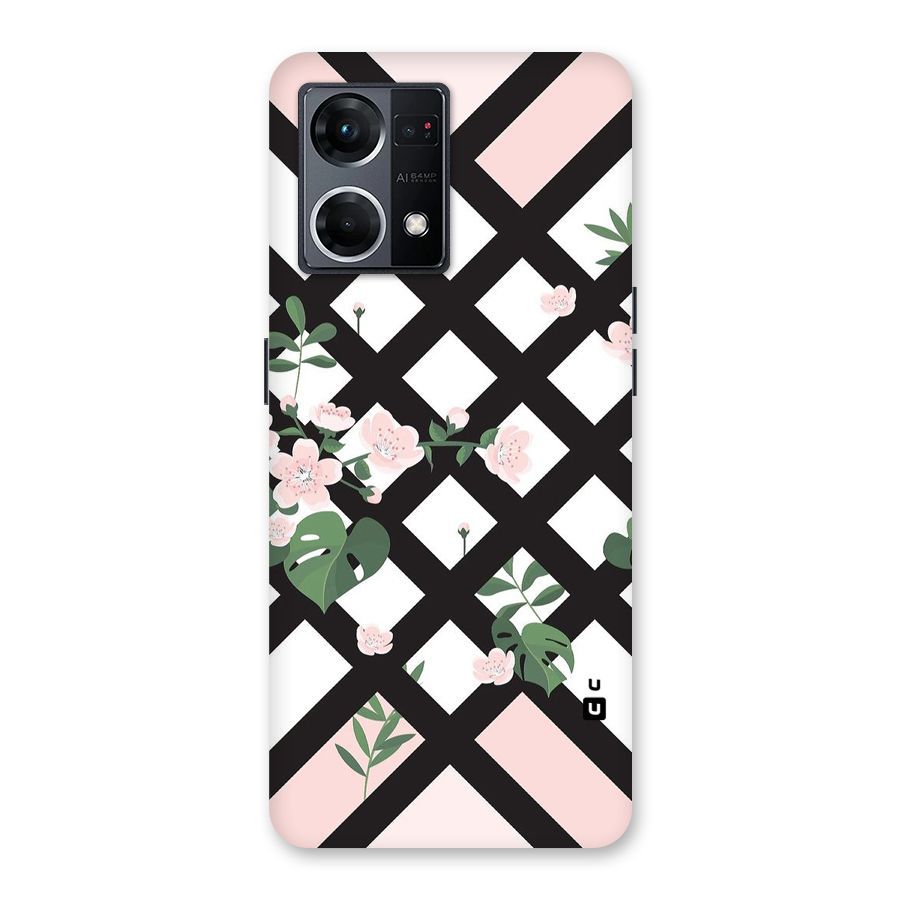 Check Floral Stripes Glass Back Case for Oppo F21 Pro 5G