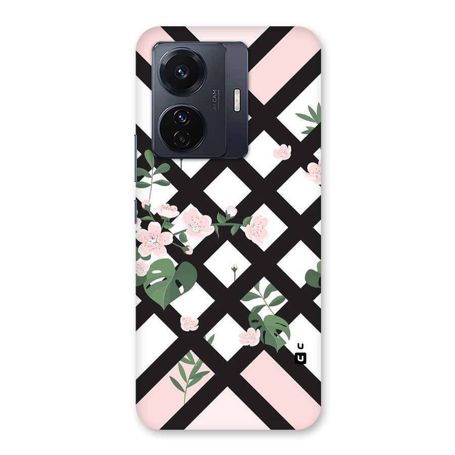 Check Floral Stripes Back Case for Vivo T1 Pro