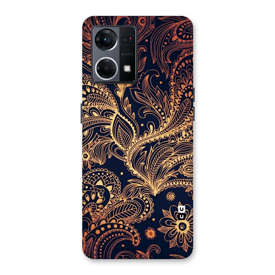 Classy Golden Leafy Design Glass Back Case for Oppo F21 Pro 5G