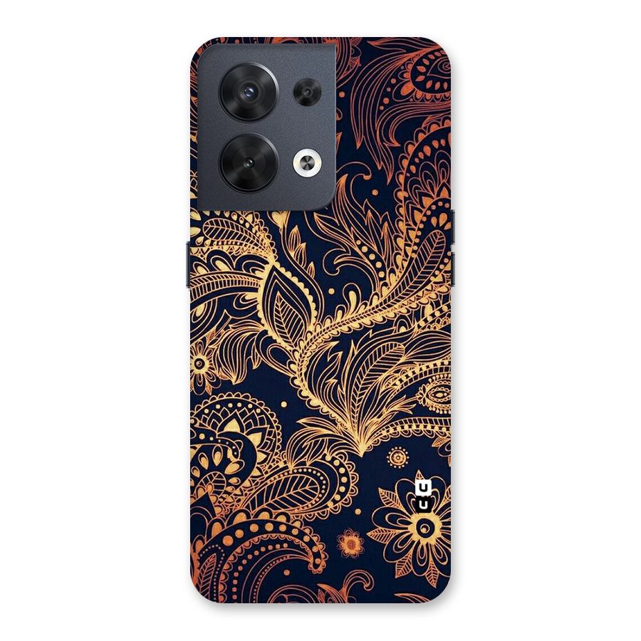 Classy Golden Leafy Design Back Case for Oppo Reno8 5G