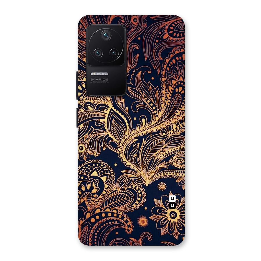 Classy Golden Leafy Design Back Case for Poco F4 5G