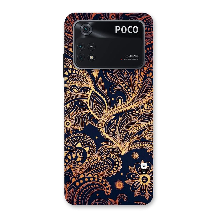 Classy Golden Leafy Design Back Case for Poco M4 Pro 4G