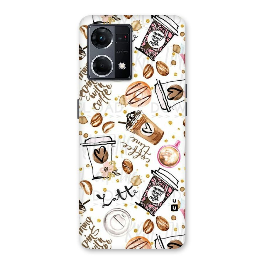 Cute Coffee Pattern Glass Back Case for Oppo F21 Pro 5G