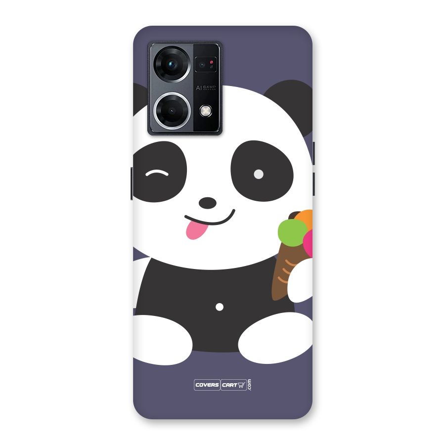 Cute Panda Blue Glass Back Case for Oppo F21 Pro 5G