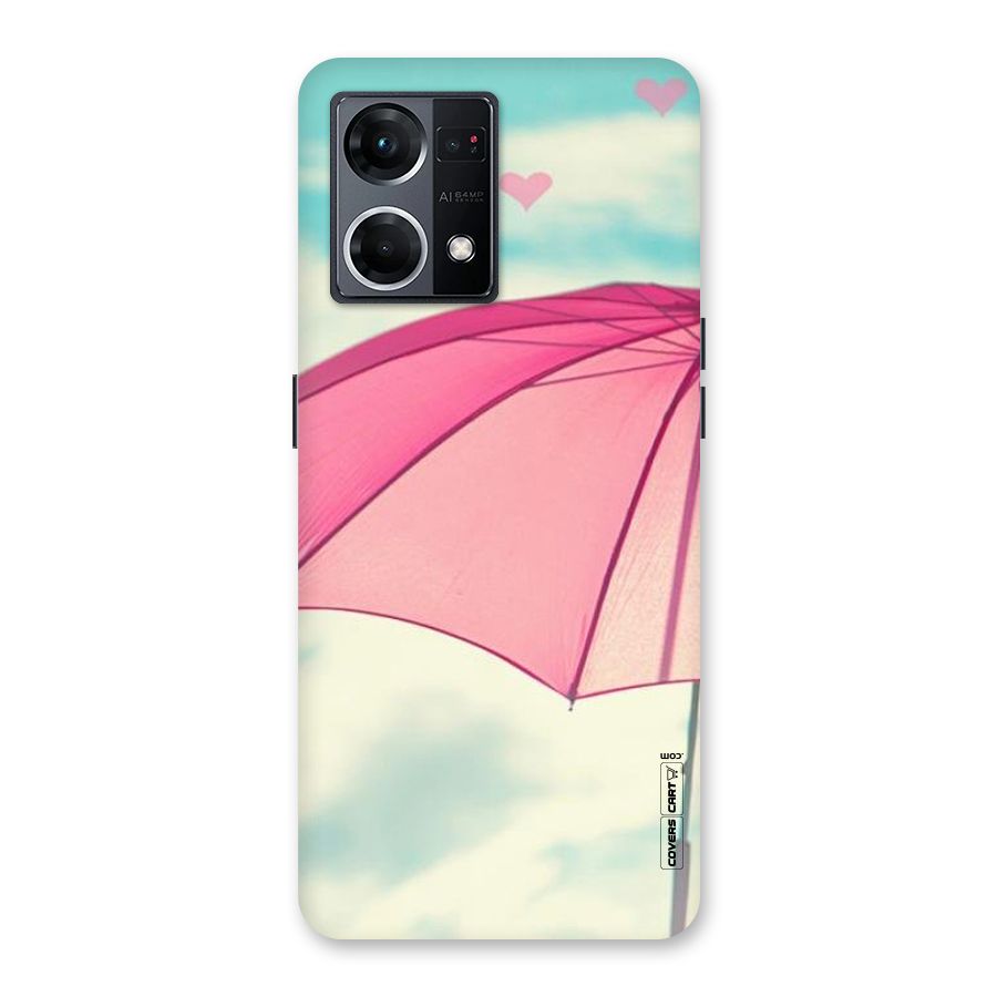 Cute Pink Umbrella Glass Back Case for Oppo F21 Pro 5G