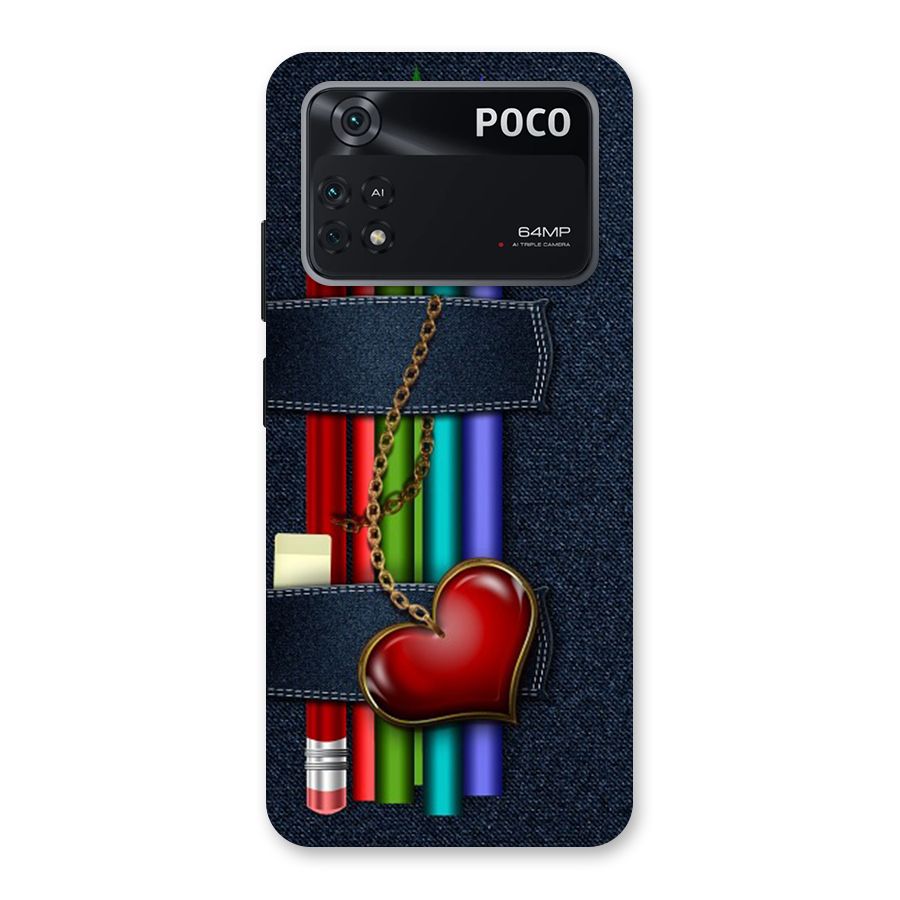 Denim Colorful Pencils Back Case for Poco M4 Pro 4G