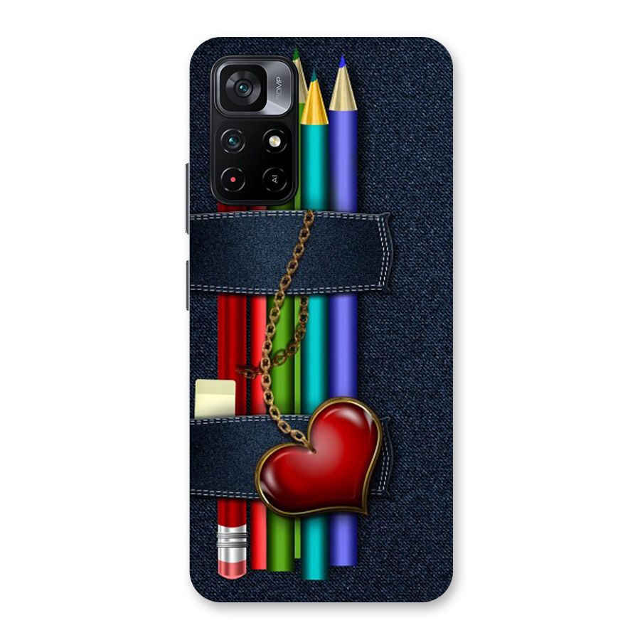 Denim Colorful Pencils Back Case for Poco M4 Pro 5G