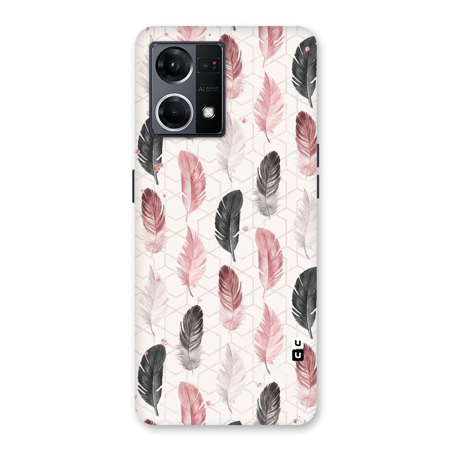 Feather Line Pattern Glass Back Case for Oppo F21 Pro 5G