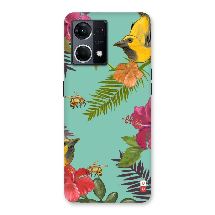 Flower Bird and Bee Glass Back Case for Oppo F21 Pro 5G