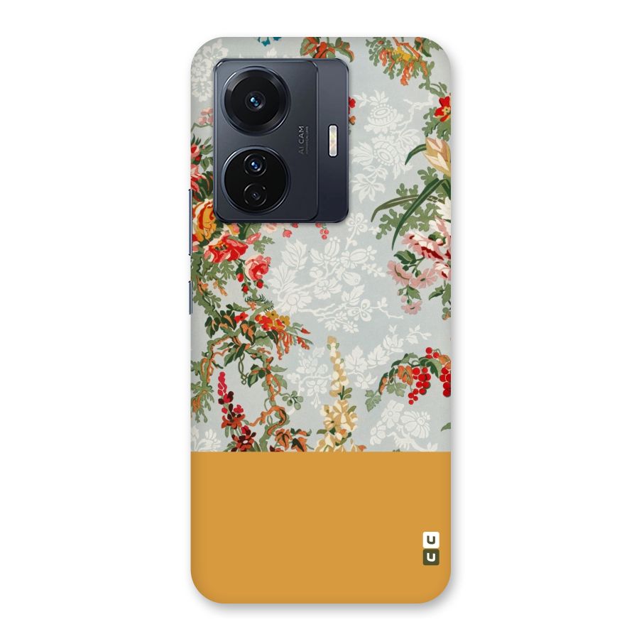 Golden Stripe on Floral Back Case for Vivo T1 Pro