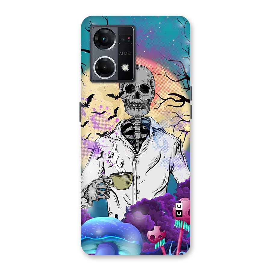 Morning Tea Skull Glass Back Case for Oppo F21 Pro 5G