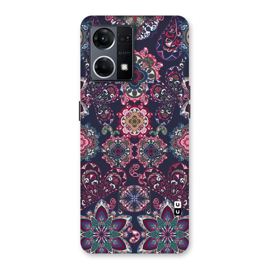 Navy Blue Bloom Pattern Glass Back Case for Oppo F21 Pro 5G