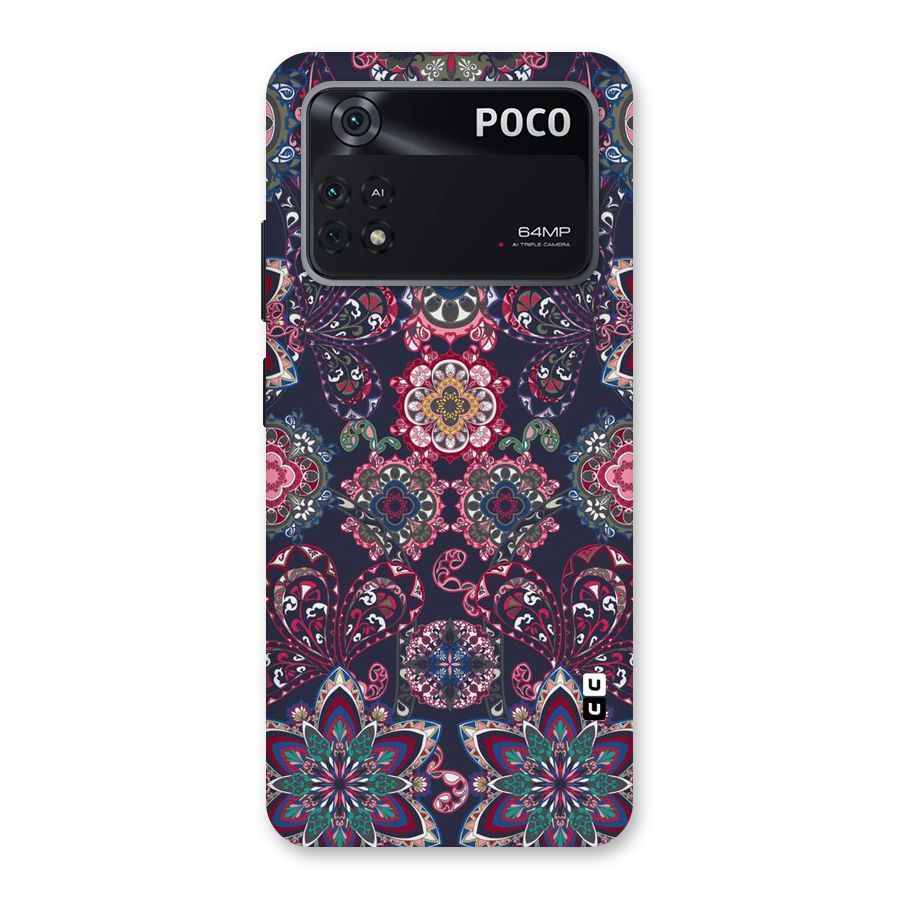 Navy Blue Bloom Pattern Back Case for Poco M4 Pro 4G