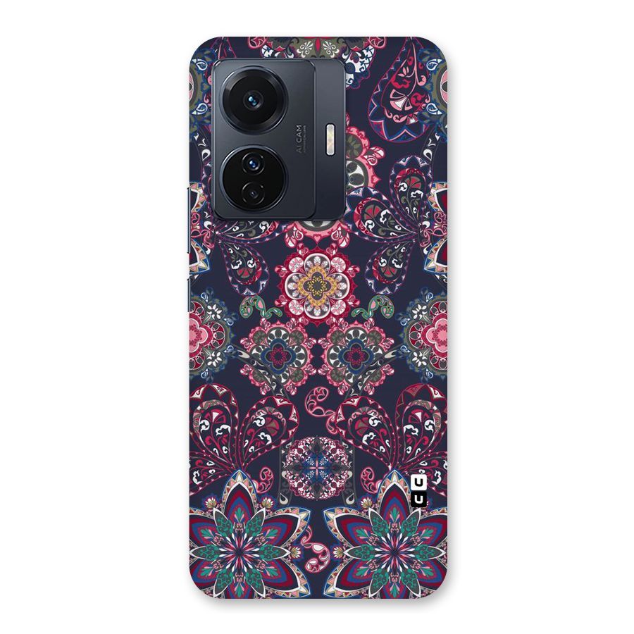 Navy Blue Bloom Pattern Back Case for Vivo T1 Pro
