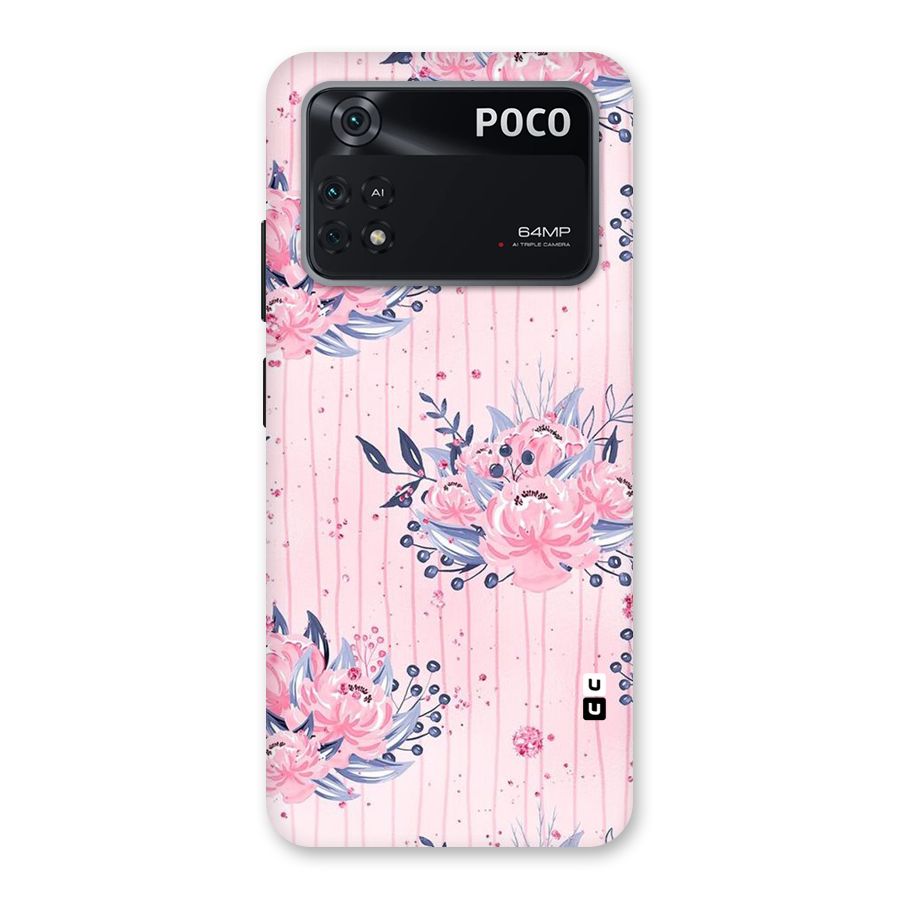 Pink Floral and Stripes Back Case for Poco M4 Pro 4G
