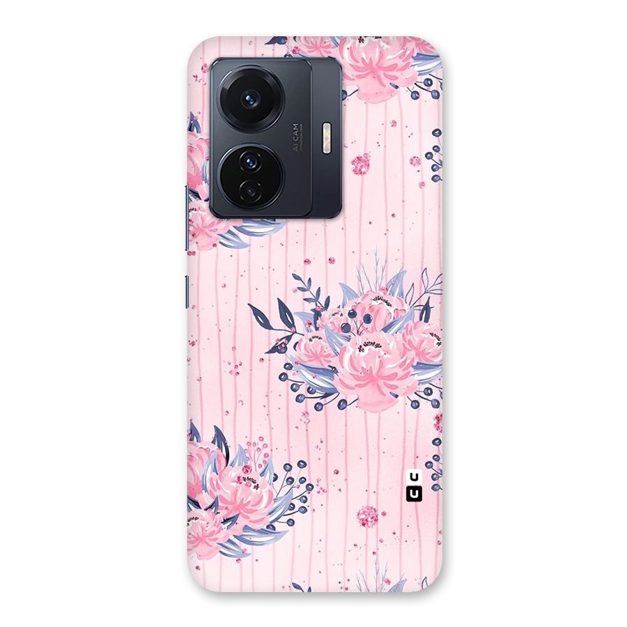 Pink Floral and Stripes Back Case for Vivo T1 Pro