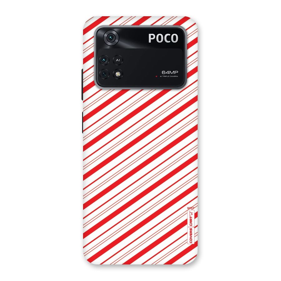Red And White Diagonal Stripes Back Case for Poco M4 Pro 4G