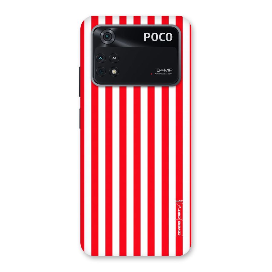 Red And White Straight Stripes Back Case for Poco M4 Pro 4G
