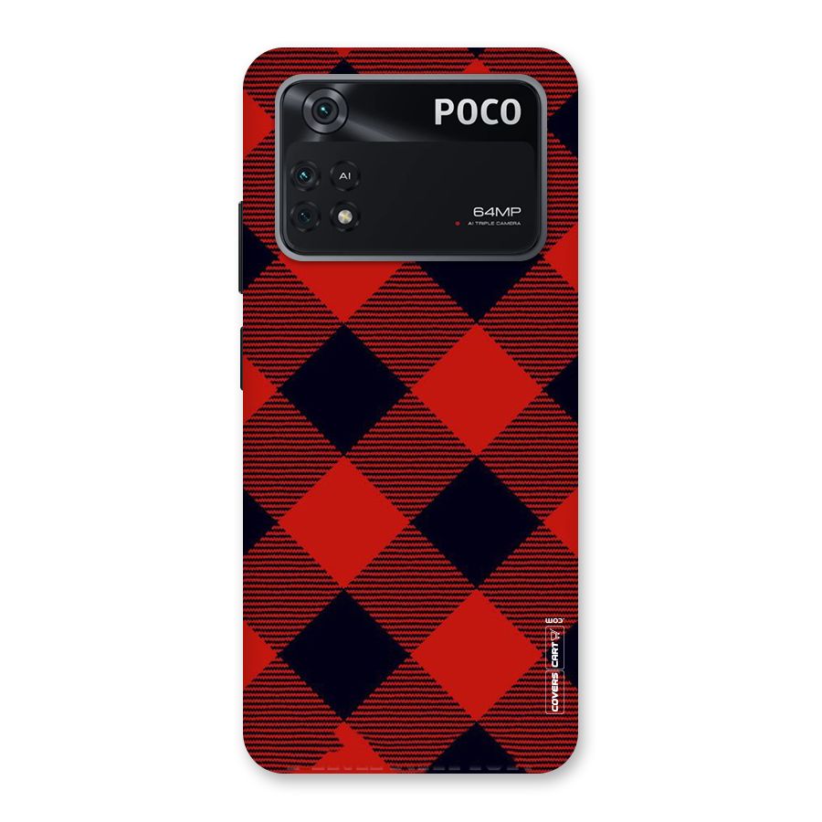 Red Diagonal Check Back Case for Poco M4 Pro 4G