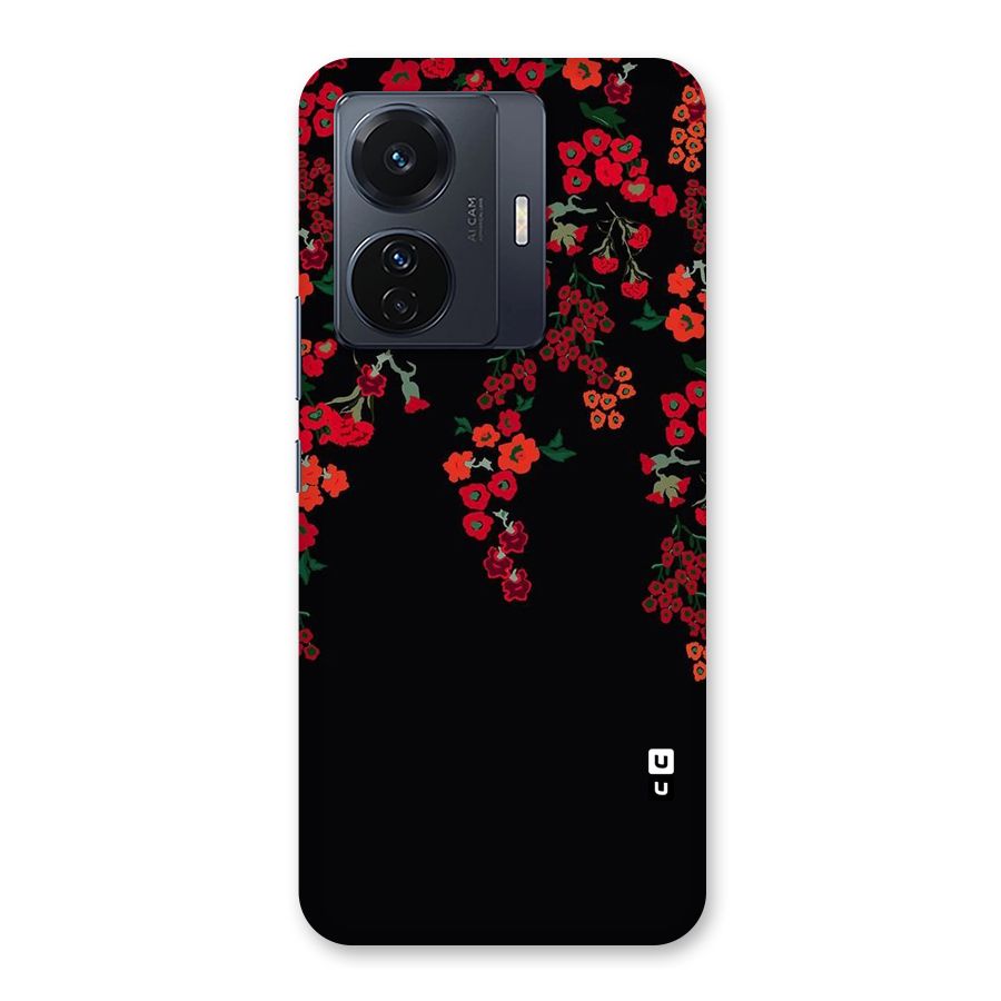 Red Floral Pattern Back Case for Vivo T1 Pro