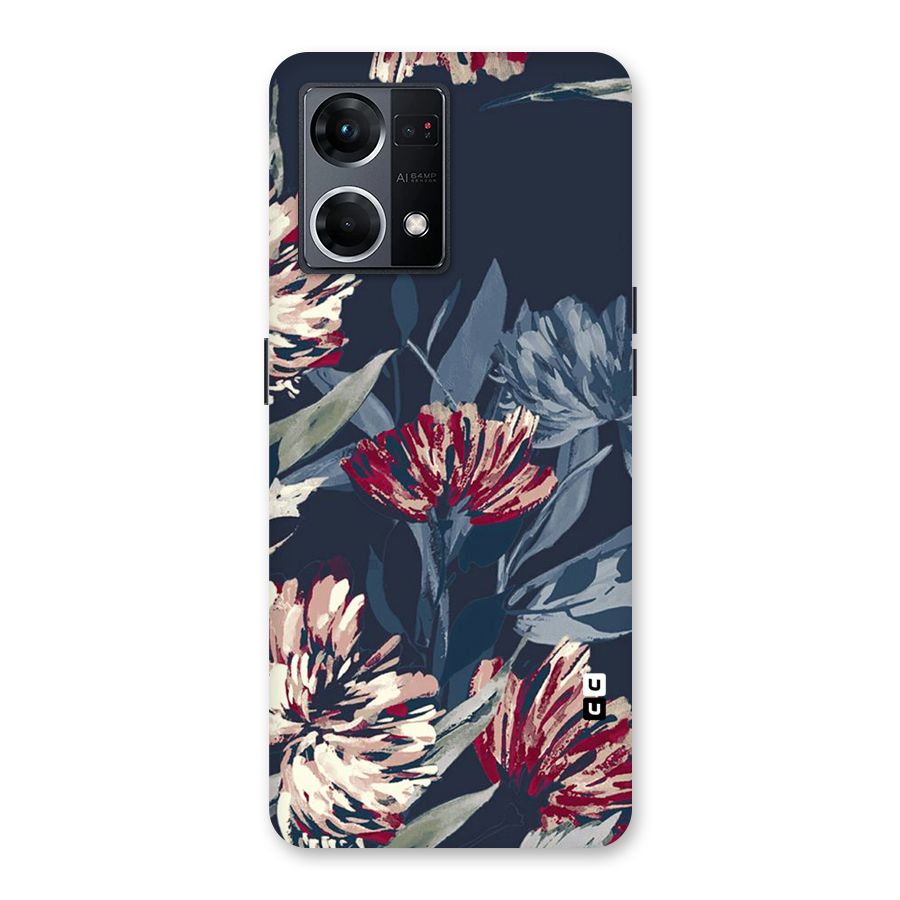 Red Rugged Floral Pattern Glass Back Case for Oppo F21 Pro 5G