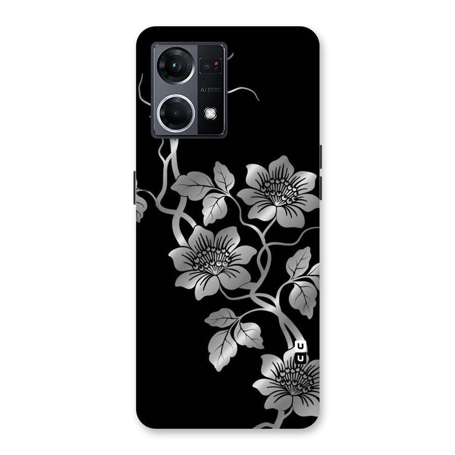 Silver Grey Flowers Glass Back Case for Oppo F21 Pro 5G