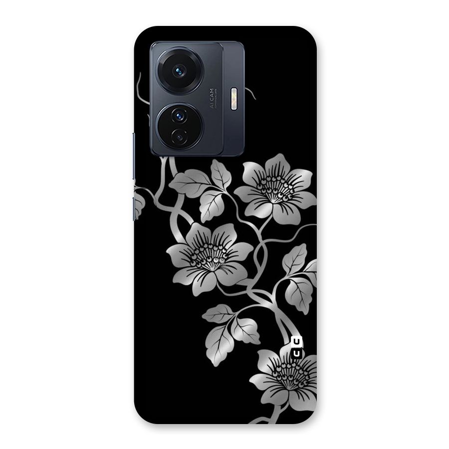 Silver Grey Flowers Back Case for Vivo T1 Pro