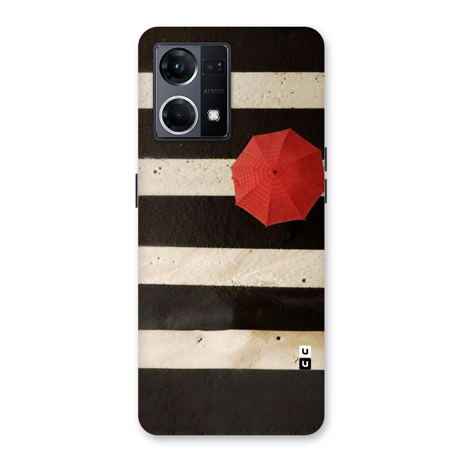 Single Red Umbrella Stripes Glass Back Case for Oppo F21 Pro 5G