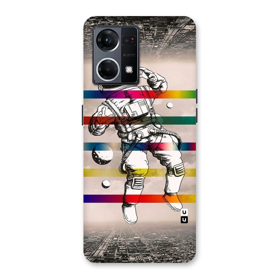 Spaceman Rainbow Stripes Glass Back Case for Oppo F21 Pro 5G