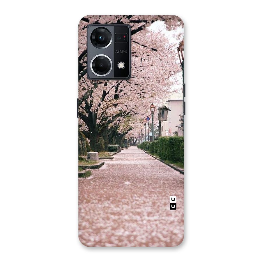 Street In Pink Flowers Glass Back Case for Oppo F21 Pro 5G