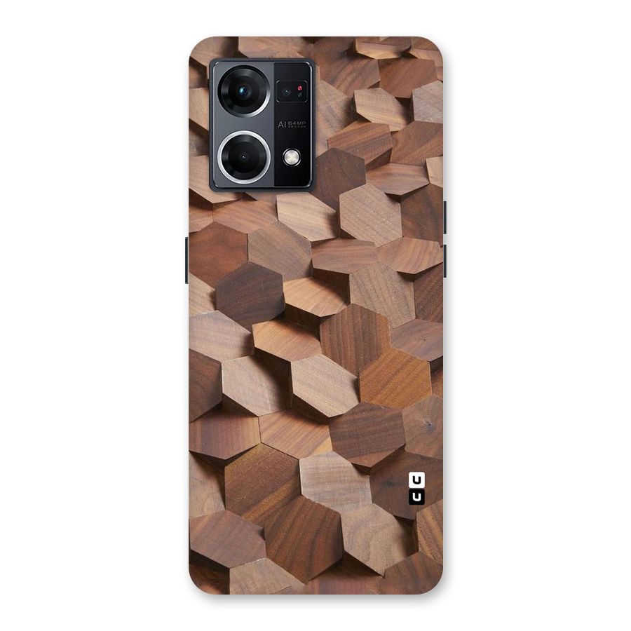 Uplifted Wood Hexagons Glass Back Case for Oppo F21 Pro 5G