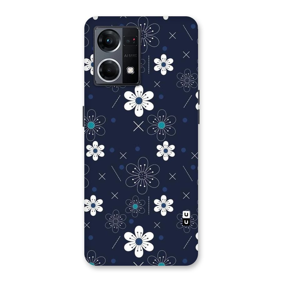 White Floral Shapes Glass Back Case for Oppo F21 Pro 5G