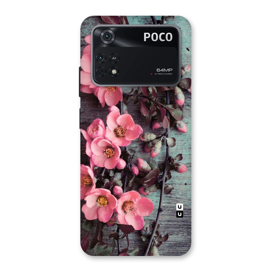 Wooden Floral Pink Back Case for Poco M4 Pro 4G