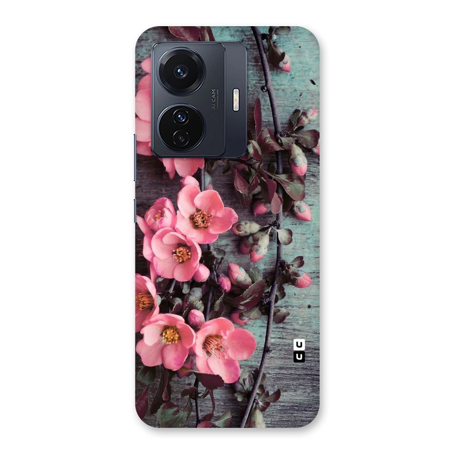 Wooden Floral Pink Back Case for Vivo T1 Pro